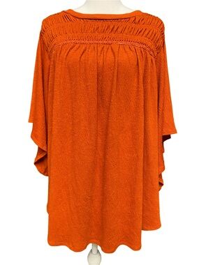 Torrid Women’s Orange Textured BOHO Tunic Top Size 1 Plus Size Crochet Detail